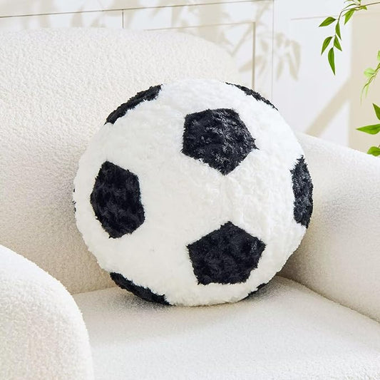 Soccer Throw Pillow Black Round Football Ball Pillow Soccer Plush Pillows Aesthetic Home Decor Soccer Ball Decorative Pillow Soft Soccer Ball for Bed Couth