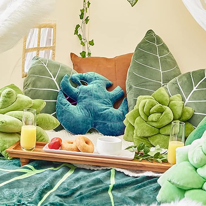 Green Philosophy Co. Monstera Deliciosa Leaf Pillow - Deep Forest