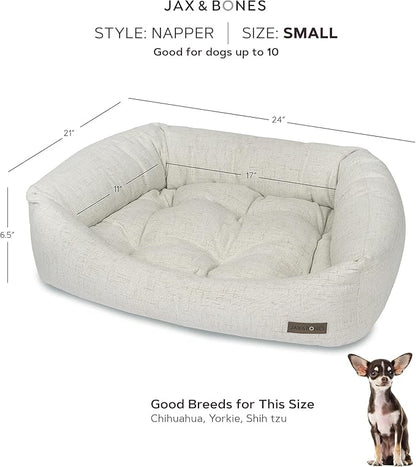 Jax & Bones Dog Napper - Lark Graphite Machine Washable Bed for Dogs - Extra Heavy Duty Bolstered Sides - Small Grey Dog Mat | 24 x 21 Inches