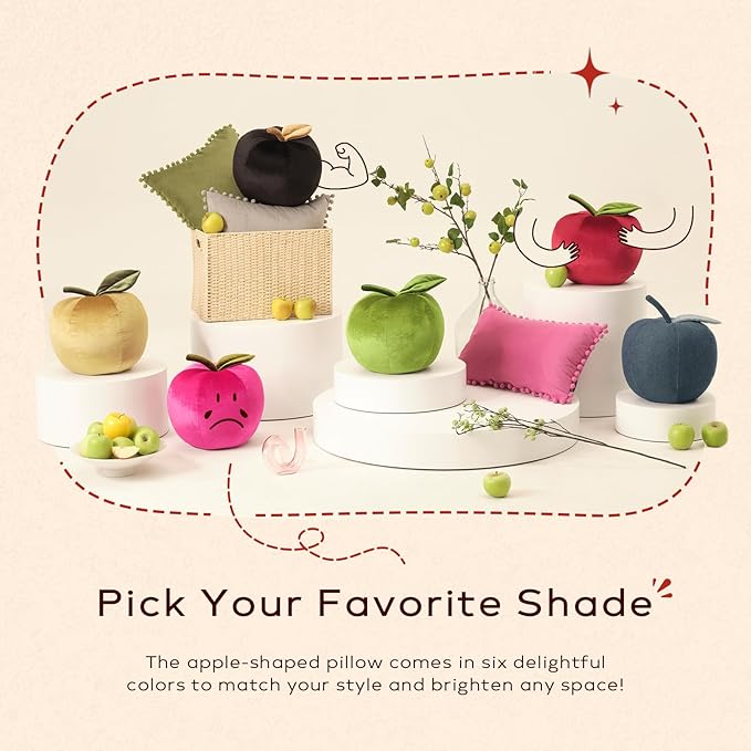 Ashler Apple Shaped Throw Pillow, Unique Denim Blue Throw Pillow, Cute Apple-Shaped Cushion, Fun Home Decor for Sofa, Chair, Bedroom, Jeans Blue, 11x9.5IN
