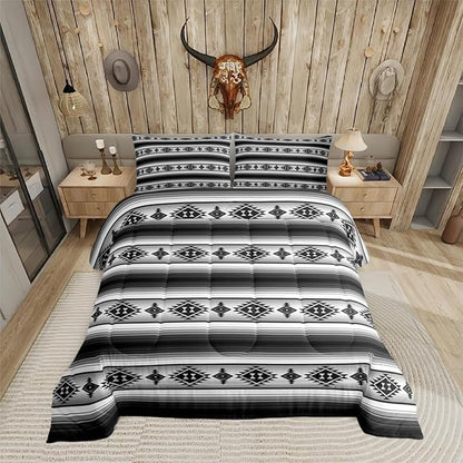 Erosebridal Rustic Farmhouse Bedding Comforter Sets Queen Boho Stripes Aztec Bedding Set Vintage Bohemian Mexican Comforter Set for Kids Adults Ethnic Southwest Tribal Bed Set Country Cabin Decor