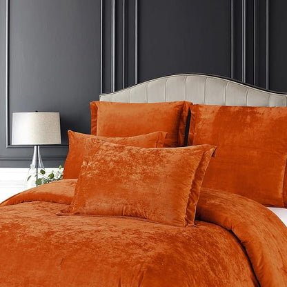 Sunshine Nicole Distressed Velvet Comforter Set, Distressed Velvet Face and Brushed Solid Microfiber Reverse, with Light Weight Soft Poly Fill, 5 Pieces Terracotta, Queen