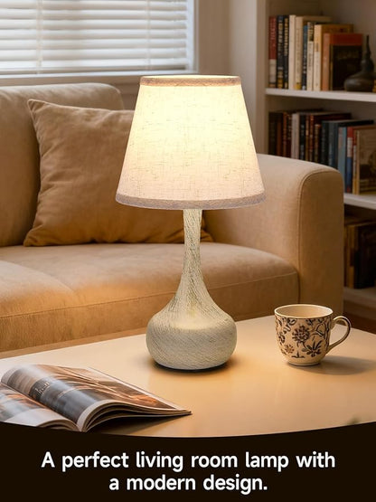 3-Way Dimmable Touch Table Lamps for Nightstand - Small Bedside Lamps with Fabric Shade in Black, Farmhouse Style Desk Lamp for Bedroom, Kids Room, Living Room, Home Office & Reading (White)