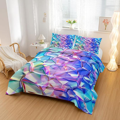 Purple and Blue Abstract Art Comforter Modern Abstract Comforter Set,Laser Gradient Bedding Set Queen Size,Mordern Art Decor All Season Lightweight Soft Microfiber with 2 Pillow Shams