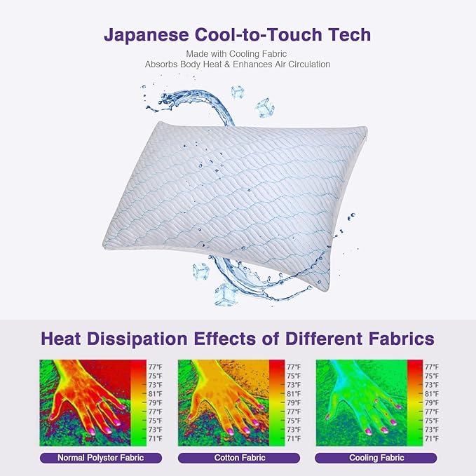 Cooling Pillows Standard Size Set of 4, Shredded Memory Foam Pillows with Zipper, Adjustable Firm for Sleeping Cool Cold Pillow for Hot, Side Sleepers,20x26,4 Pack