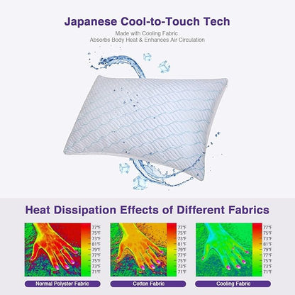 Cooling Pillows Queen Size Set of 4, Shredded Memory Foam Pillows with Zipper, Adjustable Firmness for Sleeping Cool Cold Pillow for Hot, Side Sleepers,20x30,4 Pack