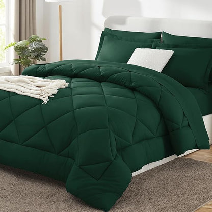 CozyLux Oversized Queen Comforter Set Emerald Green, 7 Pieces Bed in a Bag Comforter Set with Sheets, All Season Bedding Set with Down Alternative Comforter, Sheets, Pillowcases & Shams