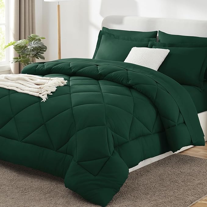 CozyLux King Size Comforter Set Emerald Green - 7 Pieces Bed in a Bag King, Luxury Soft Bed Set for All Seasons, Bedding Set with Down Alternative Comforter, Sheets, Pillowcases & Shams