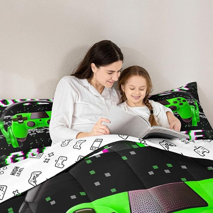 Erosebridal Boys Twin Bedding Sets,Gaming Comforter Sets for Boys Gamer Bedding Set,Toddler Bedding Gaming Bed Kids Comforter Set,Green