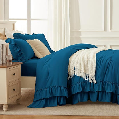 Andency Teal King Comforter Set (104x90Inch), 3 Pieces Ruffle Bedding Set with 2 Pillowcases, Farmhouse Shabby Chic Lightweight Fluffy Soft All Season Bed Set