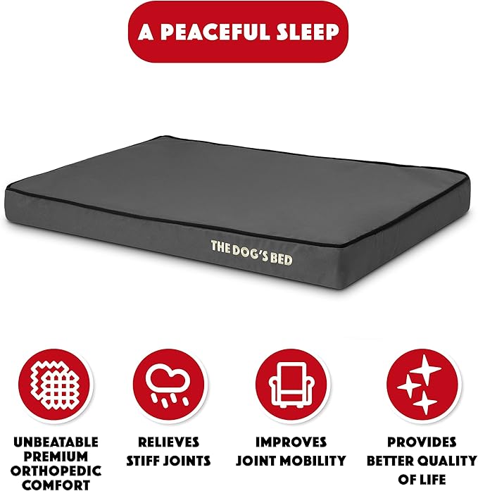 The Dog’s Bed Orthopedic Memory Foam Dog Bed Mattress, Oxford Fabric, Grey with Black Trim, M, 3-Inch
