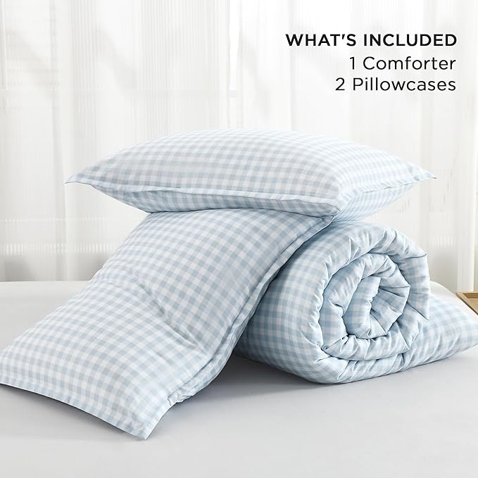 Andency Blue Checkered Comforter King(104x90Inch), Plaid Gingham Buffalo Grid Bedding Comforter Sets for Boys Kids Teens, 3 Pieces Lightweight Microfiber Geometric Preppy Bed Set