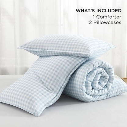 Andency Blue Checkered Comforter King(104x90Inch), Plaid Gingham Buffalo Grid Bedding Comforter Sets for Boys Kids Teens, 3 Pieces Lightweight Microfiber Geometric Preppy Bed Set
