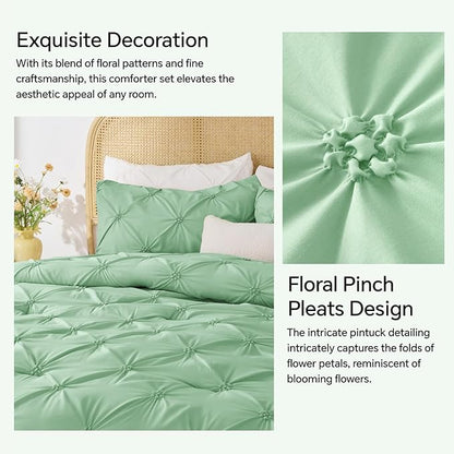 BEDELITE Sage Green Twin Comforter Set - 2 Peices Boho Pintuck Bedding Comforter Sets, Lightweight Soft & Warm Twin Bedding Sets with 1 Pillowcase for All Season