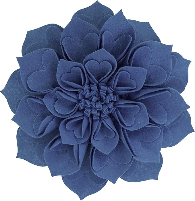 Fennco Styles Handmade 3D Heart-Shaped Petals Flower Decorative Filled Throw Pillow 13" Round - Navy Blue Floral Pillow for Couch, Home Décor and Holiday, Housewarming Gift