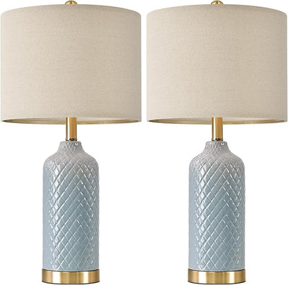 24.25" Modern Ceramic Blue Table Lamps Set of 2 for Living Room Bedroom Bedside Table Lamp for Night Stands Boho Nightstand Lamp Coastal Side End Table Lamps Reading Light Home Office Dorm Deco Gifts