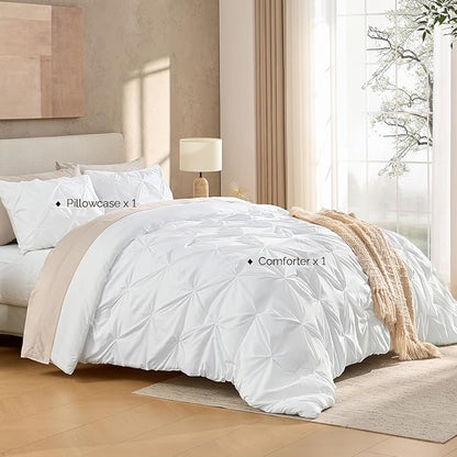 Andency White Comforter Set Twin XL(68x92Inch), 2 Pieces Comforter for Girls Kids, Soft Microfiber Pinch Pleat Comforter Set, All Season Lightweight Bedding Set