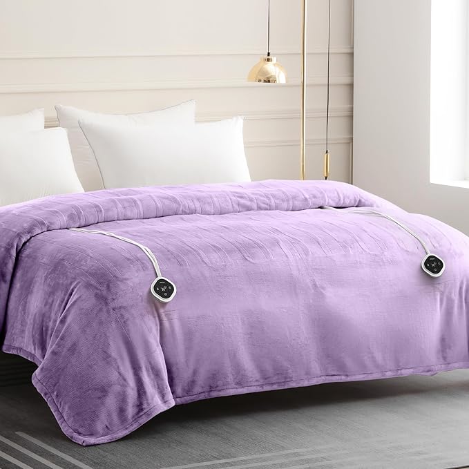 HOMLYNS LuxeHeat Heated Blanket Electric Blanket Queen Size, Soft Flannel Sherpa Heating Blanket with 10 Heat Settings, 1-10 hrs Timer Auto Shut Off (84x90 inches, Purple)