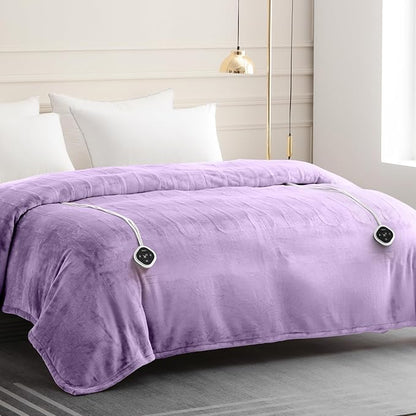 HOMLYNS LuxeHeat Heated Blanket Electric Blanket Queen Size, Soft Flannel Sherpa Heating Blanket with 10 Heat Settings, 1-10 hrs Timer Auto Shut Off (84x90 inches, Purple)