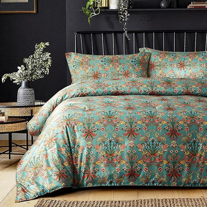 mixinni Twin XL Size Boho Comforter Set 3 PC - Fluffy Lightweight All Season Bedding with Vibrant Colored Flower Print, Includes 2 Pillowcases, Farmhouse Chic Style Bedding Set