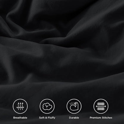 Andency Super King Plus Ruffle Comforter Set 128x120, 3 Pieces Farmhouse Shabby Chic Bedding Set for Adults, Soft Lightweight Oversized California King Comforter Set (1 Comforter 2 Pillowcases), Black