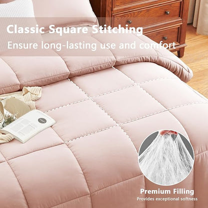 CozyLux Full Size Comforter Sets - Blush Pink Comforter Full Size, 3 Pieces Box Stitched Bed Set for All Seasons, Soft Lightweight Bedding Sets with 1 Down Alternative Comforter and 2 Pillow Shams