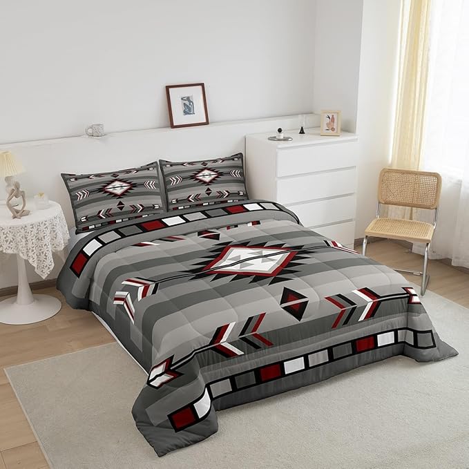 Erosebridal Western Boho Bedding Sets Twin Southwestern Aztec Comforter Set Bohemian American Native Quilt Set for Boys Adults Men,Exotic Tribal Geometric Duvet Insert Farmhouse Home Room Decor
