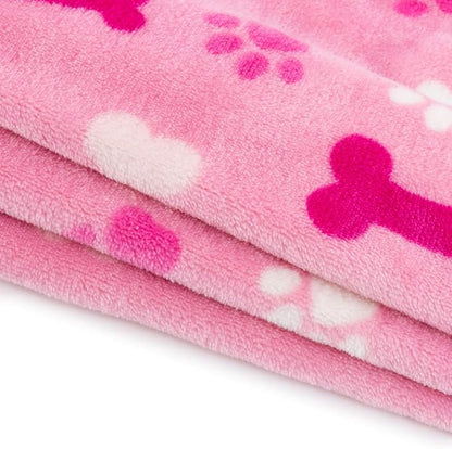 Allisandro Luxurious Dog Blanket, 350 GSM Super Fuzzy Microplush Fleece Pet Blankets for Small Medium Large Dogs and Cats, Pink Paw and Bone, 40" x 32"