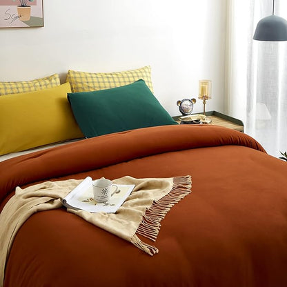 Luxlovery Burnt Orange Comforter Set Queen Rust Bedding Comforter Set Full Caramel Cozy Blanket Quilts Solid Color Reddish Brown 3 Piece Comforter Set for Women Men
