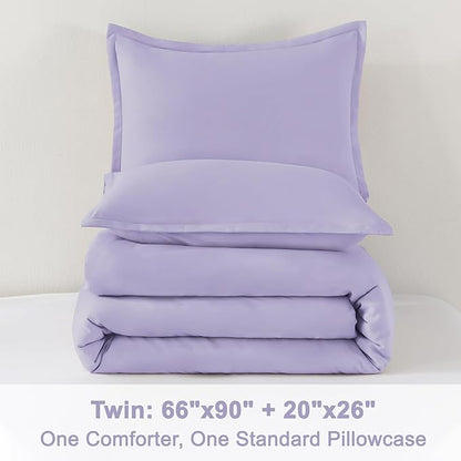 Litanika Lavender Comforter Twin/Twin XL Size, 2 Pieces Boho Lightweight Solid Bedding Comforter Set, All Season Fluffy Bed Set (66x90In Comforter & 1 Pillowcase)