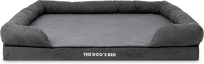 The Dog’s Bed Orthopedic Memory Foam Dog Bed with Bolsters, Plush Fabric, Grey Plush, XXL