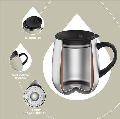 Ideus 16 oz (470 ml) Insulated Coffee Mug with Handle and Lid, Double Wall Stainless Steel Vacuum Thermal Coffee Mug, Travel Coffee Cup Thermal Cup for Home and Office (Celadon)