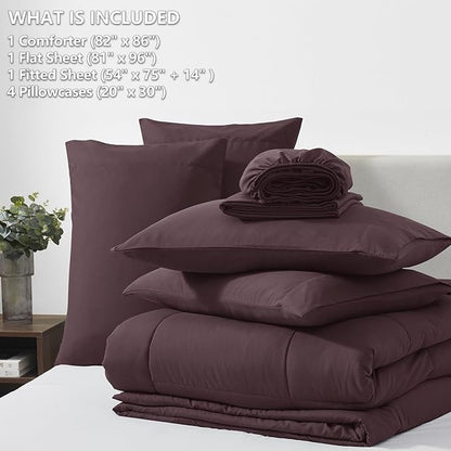 CozyLux Full Size Comforter Set Cocoa Powder, 7 Pieces Bed in a Bag, Cocoa Powder Comforter Full Size, All Season Bedding Sets with Stitch Quilted Comforter, Flat Sheet, Fitted Sheet, Pillowcases