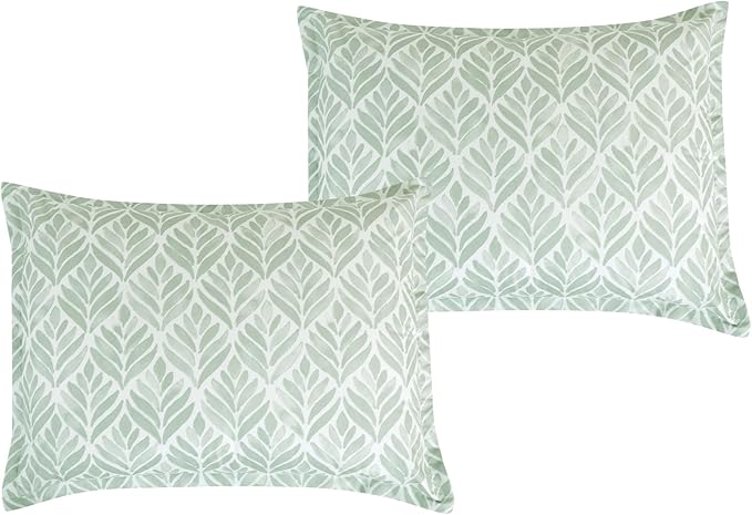 Chezmoi Collection Medina 3-Piece Tranquil Leaf Comforter Set Full - Soft Green White Leaves Printed Microfiber Lightweight Bedding Set for All Season