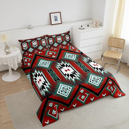 Feelyou Red Western Comforter Set Southwest Native Tribal Bedding Set Twin Size for Kids Boys Girls Teens Room Decor Geometric Boho West Comforter Soft Microfiber