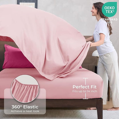 HEVUMYI Hot Pink & Baby Pink Twin-XL Comforter Set - 5-Piece All Season Bed in a Bag Twin-XL, Ultra Soft Bedding Set with Comforter, Flat Sheet, Fitted Sheet, Pillowcases, Pillow Shams
