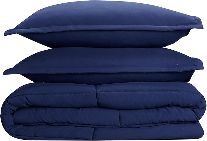SERTA Simply Clean Ultra Soft Hypoallergenic Solid 3 Piece Comforter Set, King, Navy