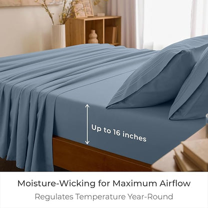 Mellanni King Sheets Set - 4 PC Iconic Collection Bedding - Hotel Luxury, Extra Soft, Cooling Bed Sheets - Wrinkle, Fade, Stain Resistant (King, Blue Hydrangea)