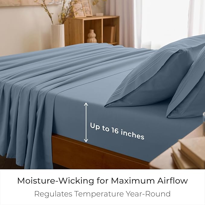 Mellanni Queen Sheets Set - 4 PC Iconic Collection Bedding - Hotel Luxury, Extra Soft, Cooling Bed Sheets - Wrinkle, Fade, Stain Resistant (Queen, Blue Hydrangea)