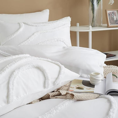 Cupocupa King Size Comforter Set;Beige Comforter Boho Tufted Lightweight Bedding Sets 3PCS Soft Jacquard with 2 Pillow Cases for All Season