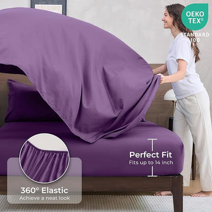 HEVUMYI Grape Purple Twin-XL Comforter Set - 5-Piece All Season Bed in a Bag Twin-XL, Ultra Soft Bedding Set with Comforter, Flat Sheet, Fitted Sheet, Pillowcases, Pillow Shams