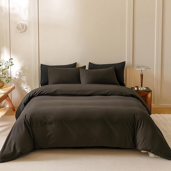 Wellboo Brown Comforter Sets Cal King Solid Dark Color Bedding Set Women Men Mocha Coffee Quilts California King Adults Deep Brownness Comforter Soft Modern Chestnut Blankets Durable Plain Brown Bed