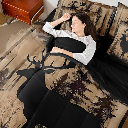 Erosebridal King Size Deer Bedding Set 7 Pieces for Kids Teens Adults - Woodland Deer Hunting Bed in A Bag Rustic Farmhouse Style Comforter Set with Sheets Country Rural Cabin Lodge Duvet Insert