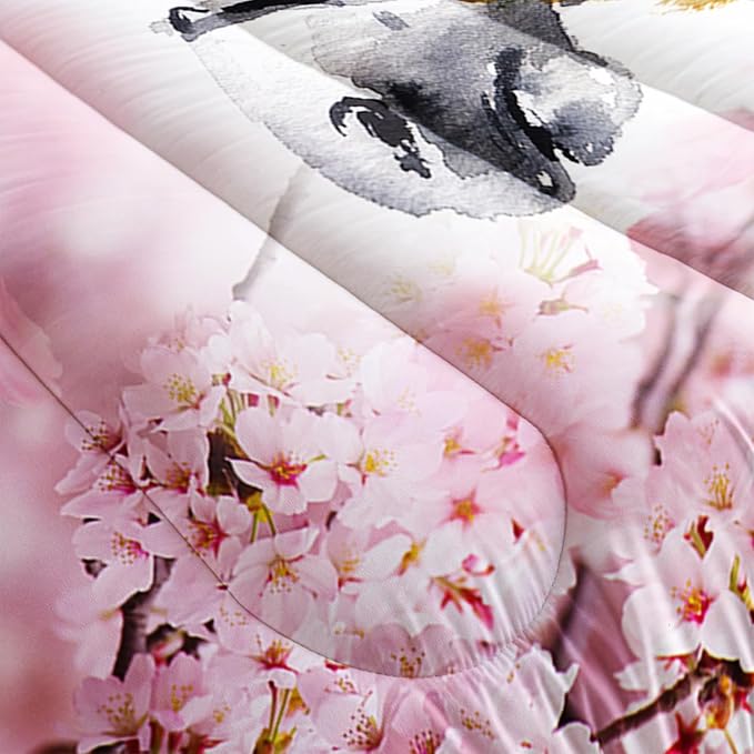 Kid Horse Comforter Set Queen Room Floral Animal Theme Handsome Horse Chic Cherry Blossom Bedding Set Wild Animal Decor Quilt Set for Girls Adult, 1 Comforter + 2 Pillowcases
