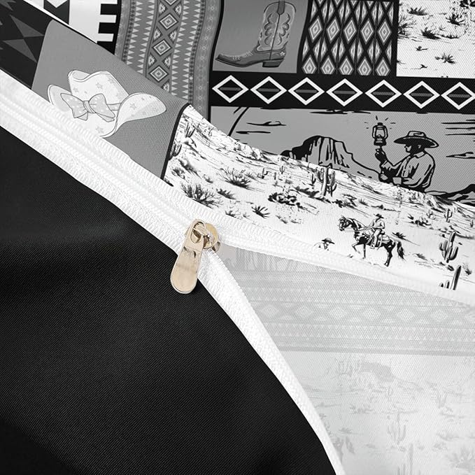 Feelyou Kids Grey Western Aztec Comforter Set Toddler Size Horse Bedding Set for Boys Girls Teens Bedroom Decor Wild Cowboy Boho Boho Rustic Farmhouse Tribal Duvet Quilt Breathable Soft 2Pcs