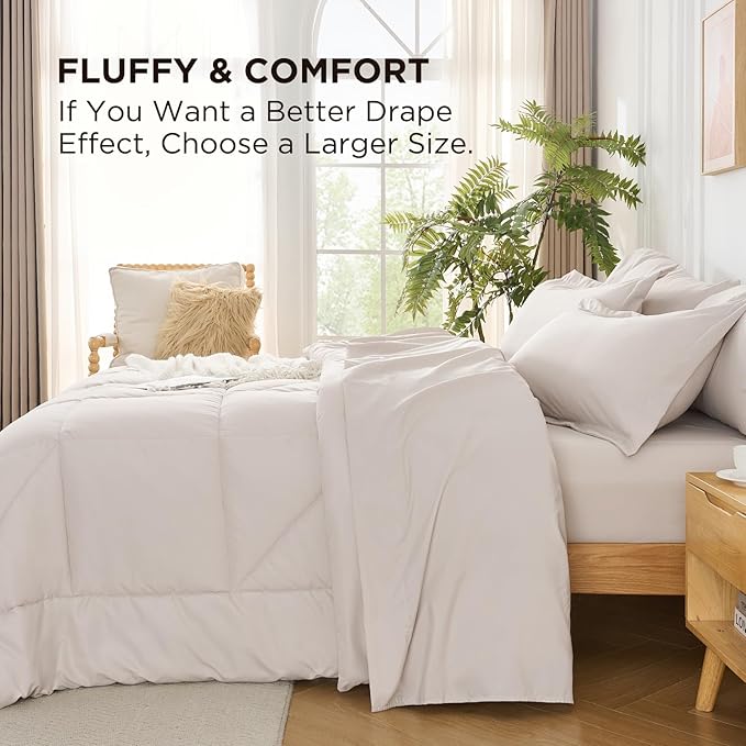 7 Pieces King Comforter Set - Utral Soft Microfiber Bedding Set, Thick Duvet Insert Bed in a Bag Without Rustling Noise for All Season, Beige (102"x90")
