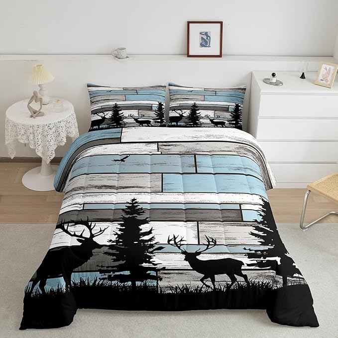 Feelyou Deer Comforter Set for Girls Boys Kids Deer Hunting Bedding Set Room Decorative Western Rustic Forest Animal Print Bedding Set Canbin Deer Brown Duvet Set Toddler Size 2Pcs Quilt Set
