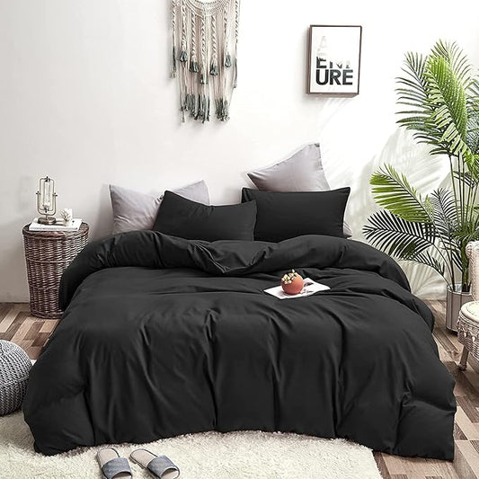 Wellboo Black Comforter Twin Size Black Bedding Set Pure Black Bed Quilts Soft 3 Pieces Plain Black Bedding Comforters Lightweight All Seasons Black Bed for Women Men Solid Black Vintage Bedding