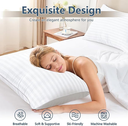 CozyLux Pillows Queen Size Set of 4, Cooling Hotel Quality Bed Pillows with Premium Soft Down Alternative Fill for Side Back and Stomach Sleepers - 4 Pack, Queen, 18x28 Inches