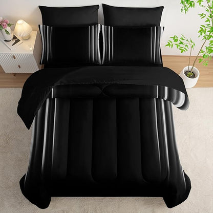 White and Black Bedding Set Twin Size Abstract Ombre Comforter Set Bedding Set 7 Piece in A Bag,Dark Quilt Set Mordern Art Decor All Seasons with Pillowcases,Flat, Fitted Sheet